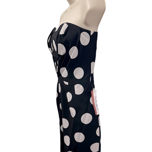 DOLCE & GABANNA VINTAGE WHITE/BLACK DOTS SILK BUSTIER MIDI STRAPLESS DRESS SZ 6 - Picture 4 of 16